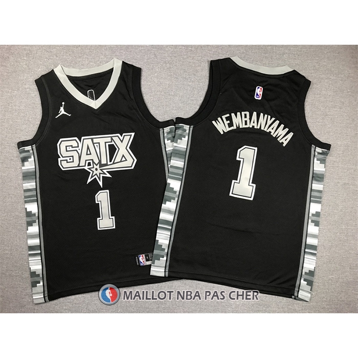 Maillot Enfant San Antonio Spurs Victor Wembanyama NO 1 Statement 2022-23 Noir